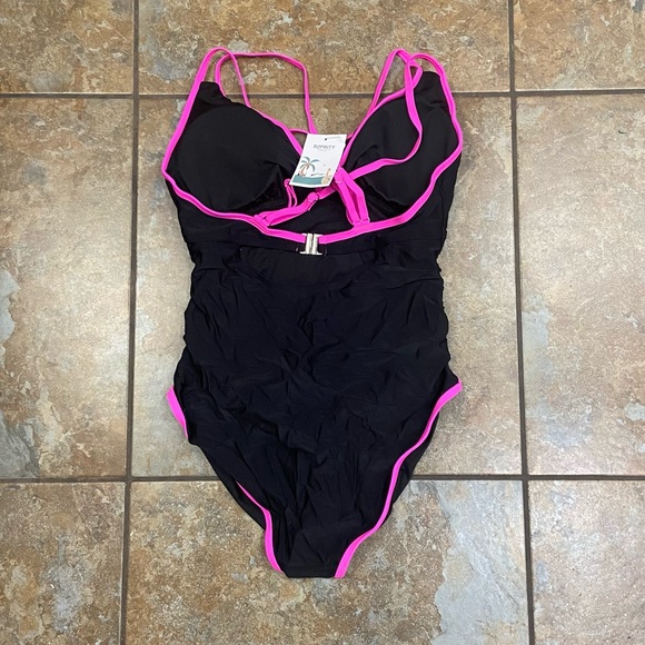 Black and Pink Women's One Piece Swimsuit - Picture 3 of 7